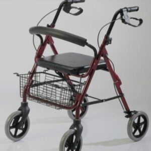 Andador con Asiento, canasto, 4 ruedas y freno.