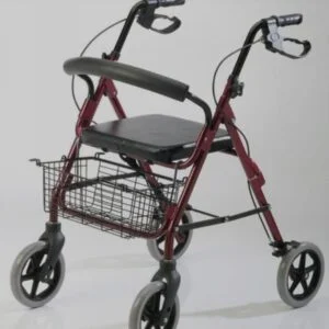 Andador con Asiento, canasto, 4 ruedas y freno.